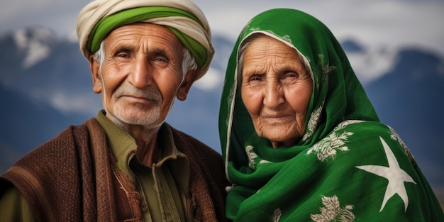 Pakistanische Flaggen bei Straoy-Paar zum pakistanischen Unabhängigkeitstag