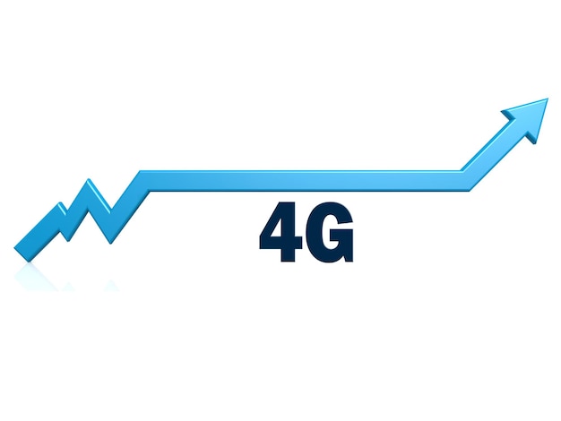 Palabra 4G con flecha de crecimiento azul