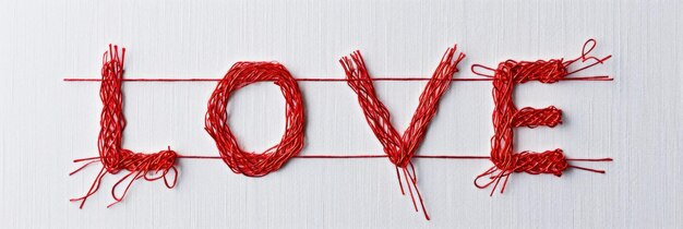 Foto la palabra amor está bordada con hilos rojos sobre un fondo blanco