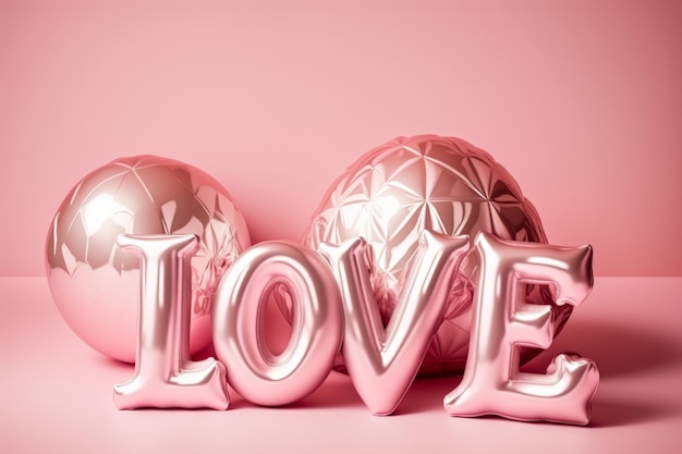 La palabra amor deletreada con globos frente a un fondo rosa IA generativa