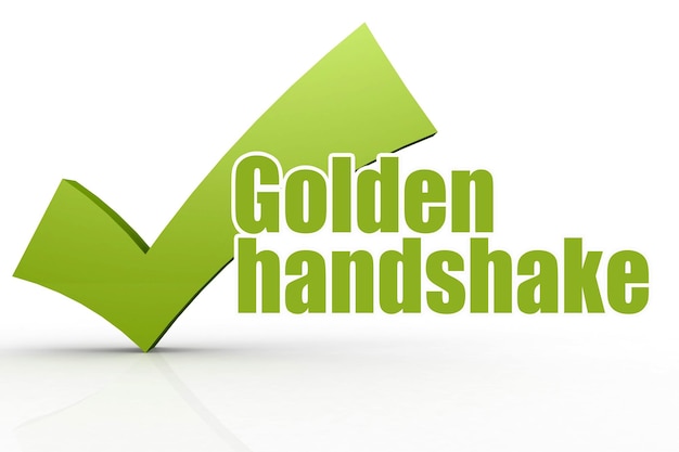 Palabra de apretón de manos dorada con marca de verificación verde
