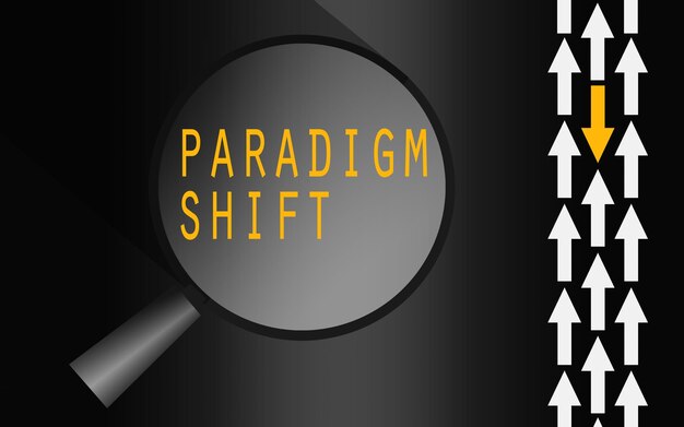 Palabra de cambio de paradigma con flecha amarilla
