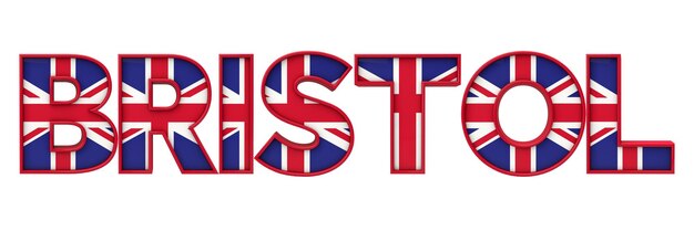 Palabra de la ciudad de Bristol hecha de letras de la bandera union jack 3D Rendering