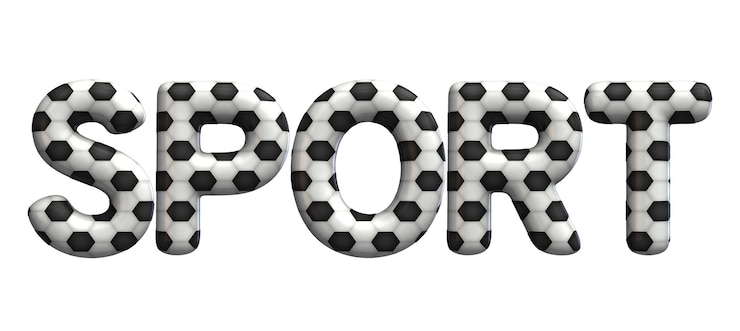 Foto palabra deportiva hecha de una textura de pelota de fútbol 3d rendering