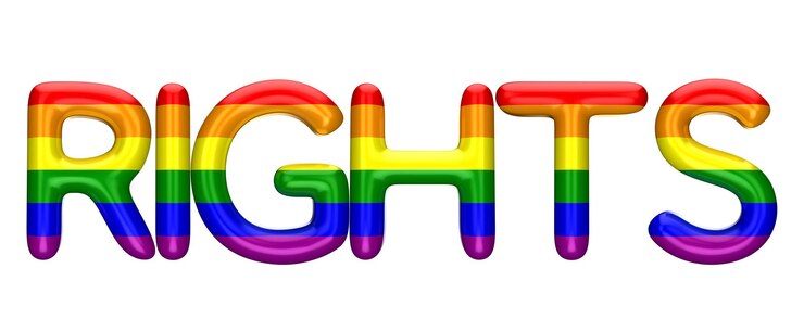 Foto palabra de derechos hecha de letras brillantes del arco iris del orgullo gay lbgt representación 3d