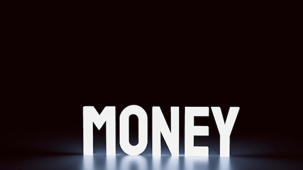 La palabra dinero brilla en la oscuridad para la representación 3d del concepto de negocio