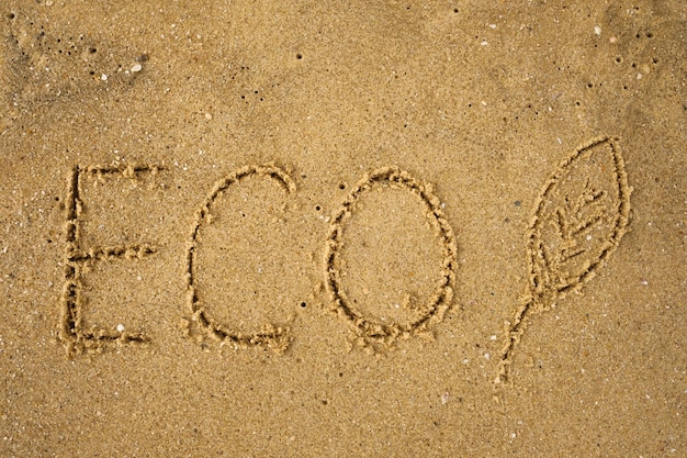 Palabra ECO frawn en playa de arena amarilla