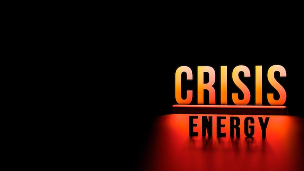 Palabra de energía CRISIS en naranja sobre un fondo negro con espacio de copia Concepto de la palabra CRISIS con reflejo desde el suelo con espacio para insertar texto 3D Render