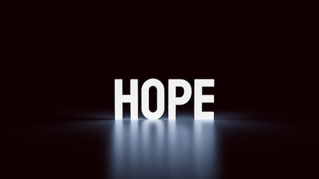 La palabra esperanza brilla en la oscuridad para negocios o concepto abstracto representación 3d