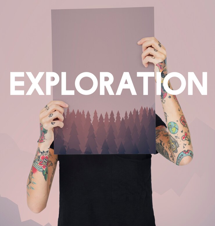 Foto palabra de exploración sobre fondo de naturaleza con árboles