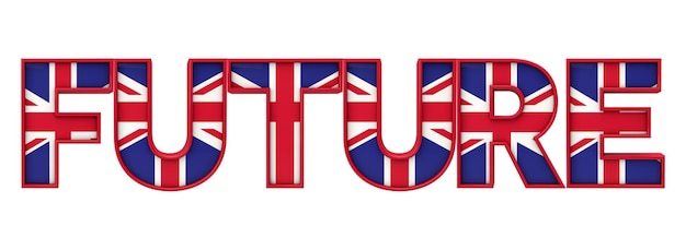 Palabra futura hecha de letras de la bandera union jack Representación 3D