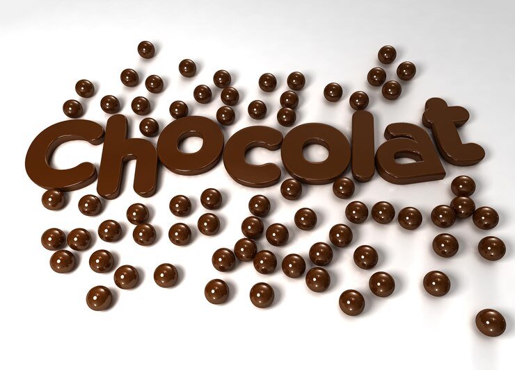 Foto palabra y gotas de chocolate en una textura deliciosa