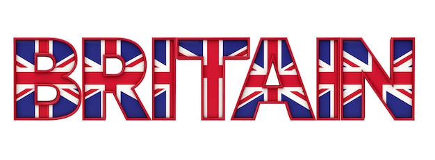 Palabra de Gran Bretaña hecha de letras de bandera union jack 3D Rendering