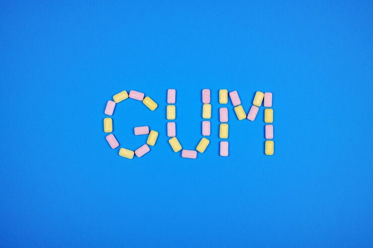 Foto palabra gum escrita con chicle