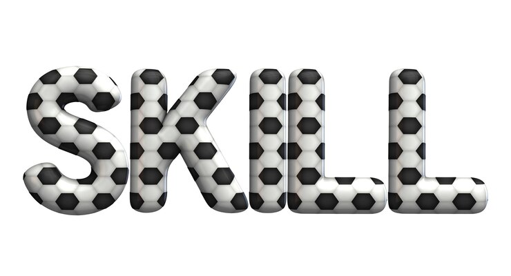 Foto palabra de habilidad hecha de una textura de balón de fútbol 3d rendering