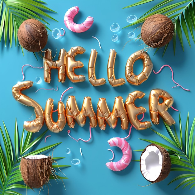 Foto palabra hola verano con letras coloridas diseño de texto de verano para publicaciones en redes sociales