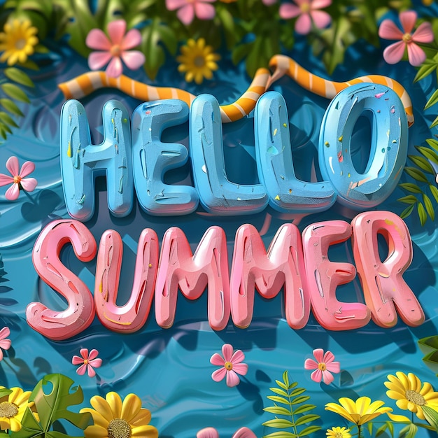 Foto palabra hola verano con letras coloridas diseño de texto de verano para publicaciones en redes sociales