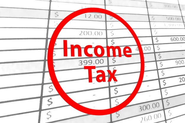 Palabra de impuesto sobre la renta escrita encima del informe de impuestos