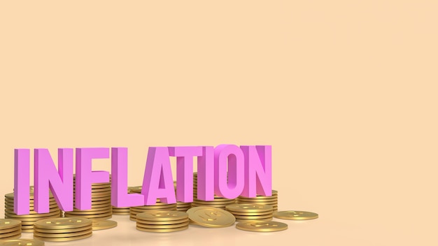 La palabra de inflación y las monedas de oro para la representación 3d del concepto de negocio