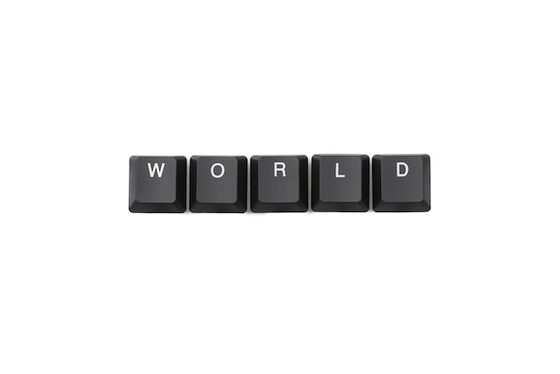 Palabra mundo escrito en el teclado aislado en blanco