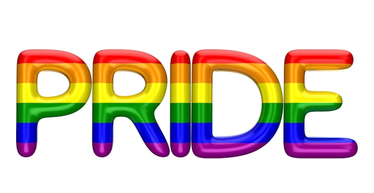 Foto palabra de orgullo hecha de brillantes letras del arco iris del orgullo gay lbgt representación 3d
