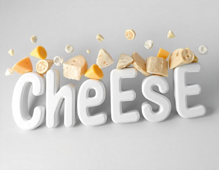 Foto palabra de queso blanco en 3d