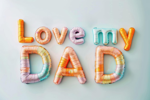 Las palabras "amo a mi padre" están creativamente escritas con plastilina inflada.