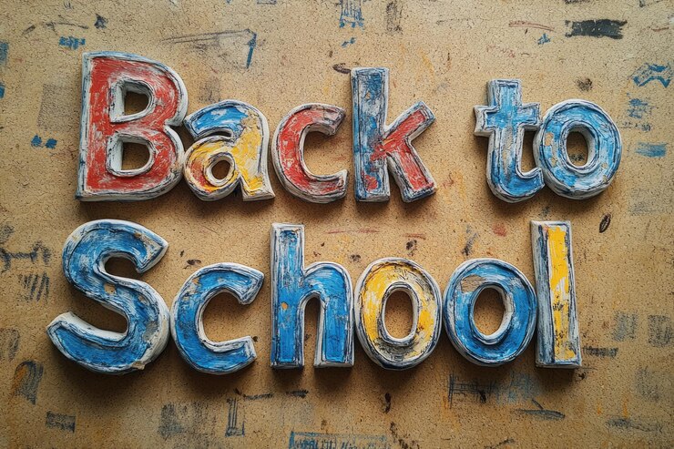 Foto las palabras "back to school" creadas con papel de cuaderno alineado cortado en letras aisladas en un fondo de cartón de corcho