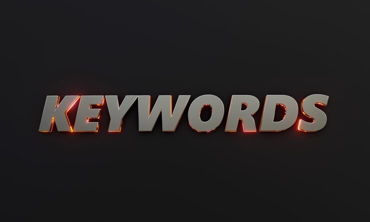 Foto las palabras clave están escritas en un fondo oscuro con efecto de texto cinematográfico y neón renderización 3d