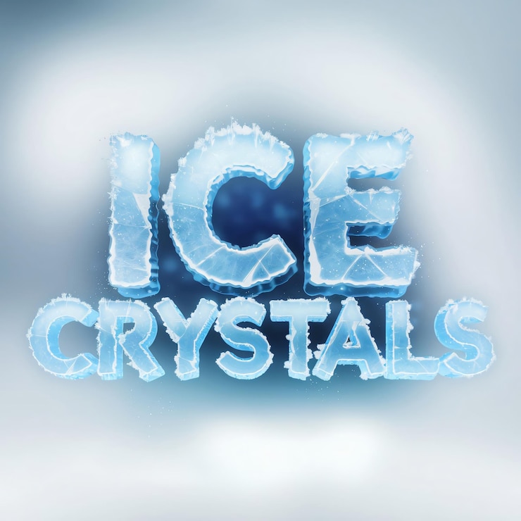 Foto las palabras "cristales de hielo" están en una fuente de textura cristalina helada.