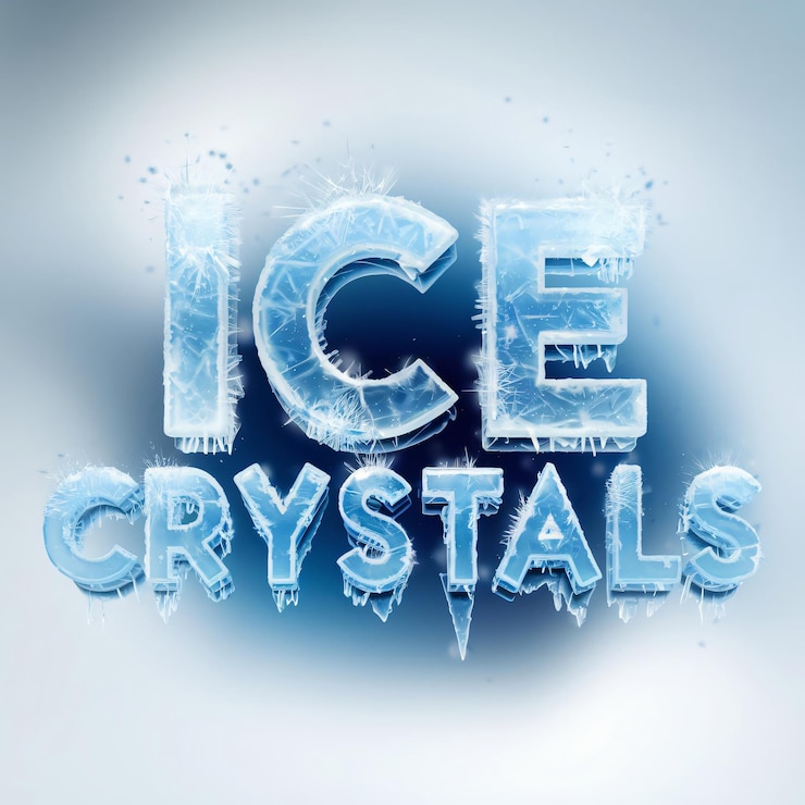 Foto las palabras "cristales de hielo" están en una fuente de textura cristalina helada.