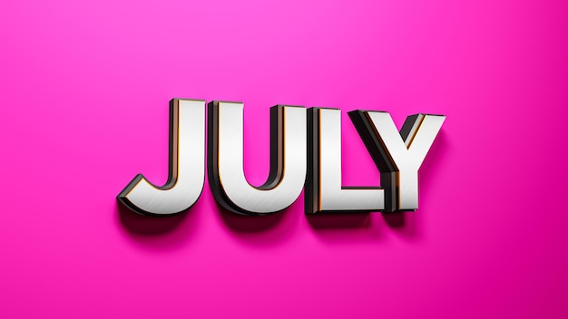 Palabras de letras de julio en representación 3D de fondo rosa