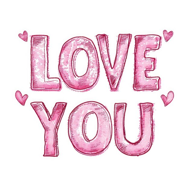 Foto las palabras love you escritas con corazones rosados sobre un fondo blanco