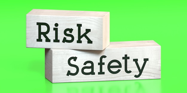 Palabras de riesgo de seguridad en bloques de madera ilustración 3D
