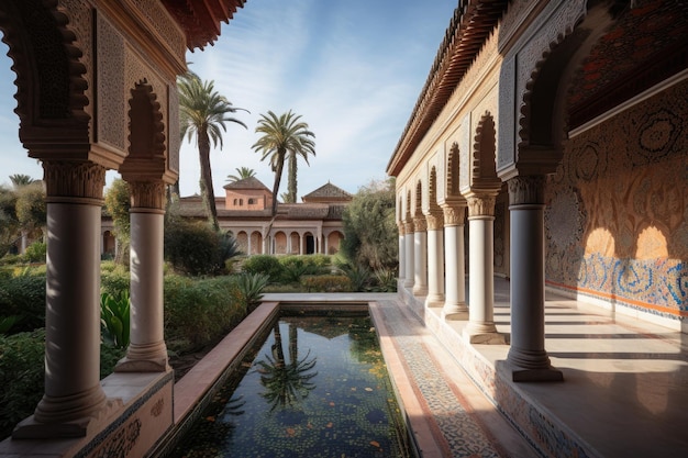 Palacio de Bahia y las montañas del Atlas en Marrakech Marruecos belleza impresionante generativa IA