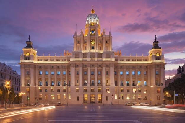 Palacio de la Comunicación en la noche de Madrid, España