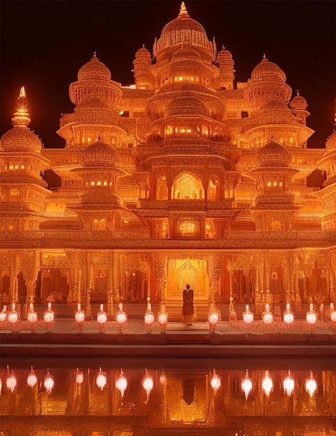 Foto palácio de diwali adornado com esculturas intrincadas e iluminado por mil velas