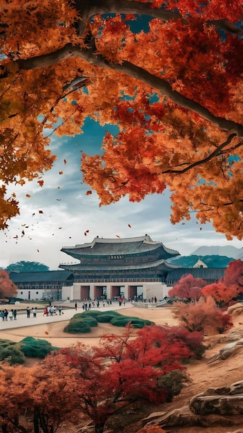 Foto el palacio de gyeongbokgung en el otoño de corea del sur