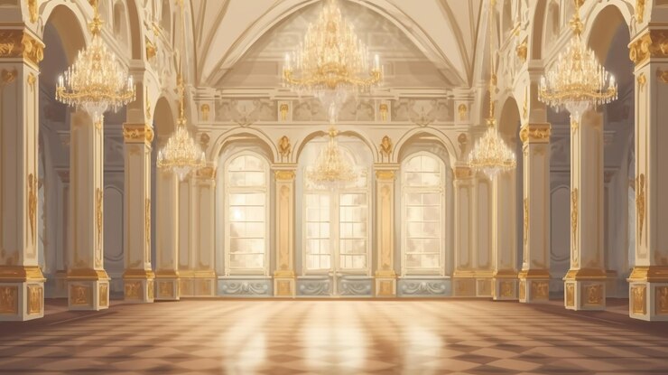 Palacio interior 2D ilustración fondo salón del castillo IA generativa