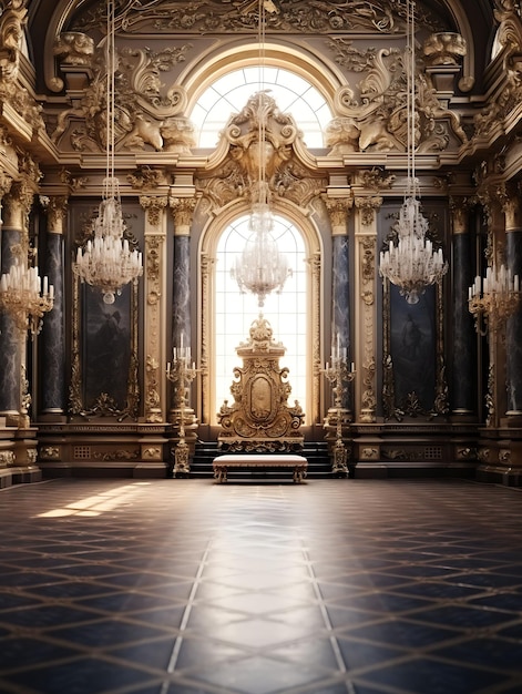 Palácio Real Ornate Tapestry Backdrop Interior do Castelo Backgr Design Criativo Live Stream Background