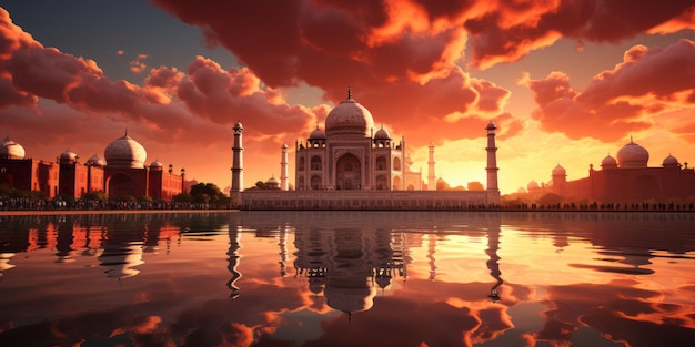 Palacio Taj Mahal en la India Templo indio Fotografía del atardecer del Taj Mahal