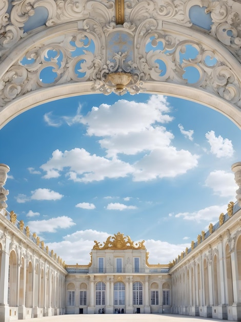 el palacio de Versalles de color blanco y azul