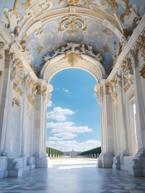 el palacio de Versalles de color blanco y azul