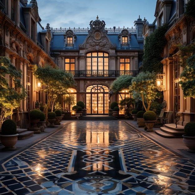 Palacio de Versalles en el estilo de paisajes realistas con bordes suaves dorado claro gris oscuro y dorado