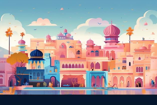 Palácios da história da essência real de Jaipur e bazares coloridos capturados em abstrato