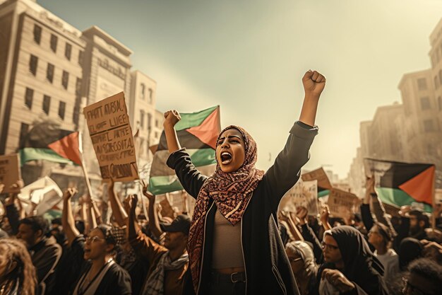 Foto palästinensische frauen protestieren auf den straßen generative ai