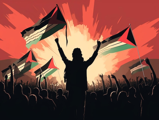 Palästinensischer Freiheitsprotest mit dem Konzept der palästinensischen Flagge Illustration Generative KI