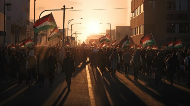 Foto palästinensischer freiheitsprotest mit palästinensischer flagge auf der stadtstraße