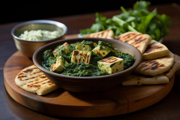 Foto palak paneer mit warmem naan