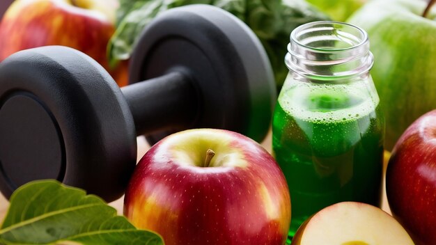 Foto palancas de manzana y botella de cerca